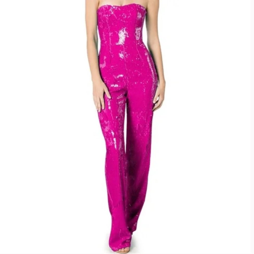 Dress the Population Andy Sequin Strapless Jumpsuit - Hot Pink - XS